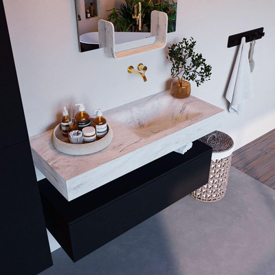 Mondiaz ALAN-DLUX Ensemble de meuble - 110cm - meuble Urban mat - 1 tiroir - Lavabo Cloud Opalo suspendu - vasque Droite - 0 trous de robinet