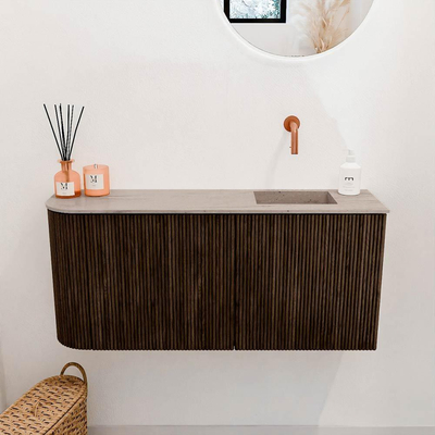 Mondiaz JOYA-DLUX Meuble de toilette 91,6cm - arrondi gauche couleur Walnut - Vasque FAYE position Droite Sans trou de robinet couleur Saba.