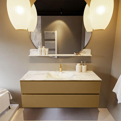 MONDIAZ VICA-DLUX Ensemble meuble de salle de bains - 130cm - sous-meuble oro - 2 tiroirs - lavabo encastré cloud central - 1 trou de robinet - version haute 60cm - glace