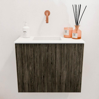 Mondiaz JOYA 50cm toiletmeubel - kleur Shadow - Wastafel FAYE positie Links Zonder kraangat kleur Talc.