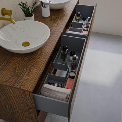 Saniclass Holz Pure Meuble sous lavabo de salle de bains - 160x45x60cm - 4 tiroirs - Walnut pure