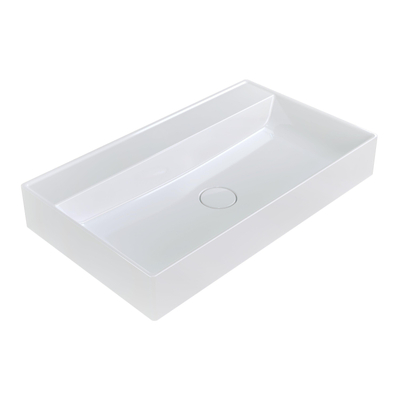 Arcqua Edge Lavabo à poser - 80x47x12cm - sans trou de robinet - marbre coulé - blanc brillant