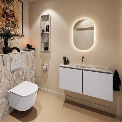 MONDIAZ TURE-DLUX Meuble toilette - 100cm - Cale - EDEN - vasque Glace - position centrale - sans trou de robinet