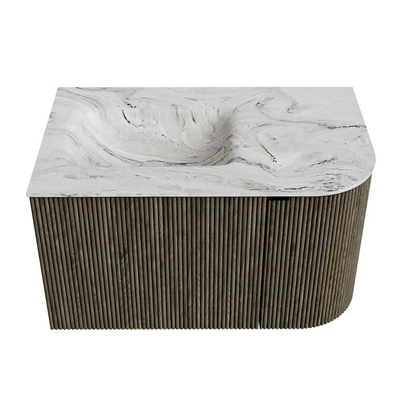 Mondiaz KURVE-DLUX Badkamermeubelset - 75x46x40cm - 1 lade - 1 deur - wastafel solid surface - links - zonder kraangat - Shadow