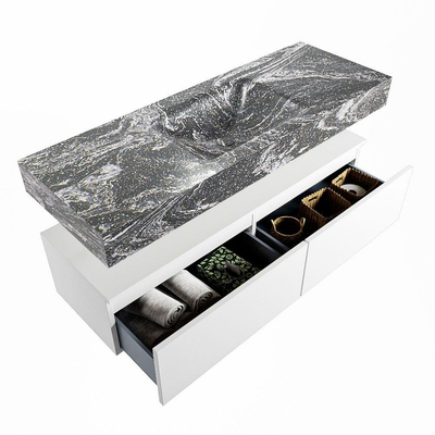 Mondiaz ALAN-DLUX Ensemble de meuble - 130cm - meuble Talc mat - 2 tiroirs - Lavabo Cloud Lava suspendu - vasque Centre - 0 trous de robinet