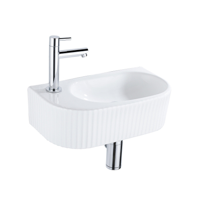 QeramiQ Fuente fonteinset – 40x21.5x12 cm – keramiek wit glans – kraangat links – chromen kraan – geribbeld