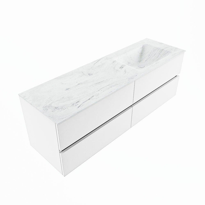 Mondiaz VICA-DLUX ensemble de meuble de salle de bain - 150cm - meuble sous lavabo talc - 4 tiroirs - lavabo encastré cloud droite - sans trous de robinet - version haute de 60cm - opalo