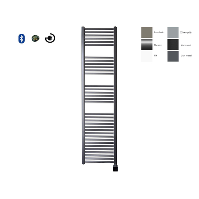 Sanicare electrische design radiator 172 x 45 cm. Gun metal met BLUETOOTH thermostaat chroom (linksonder)