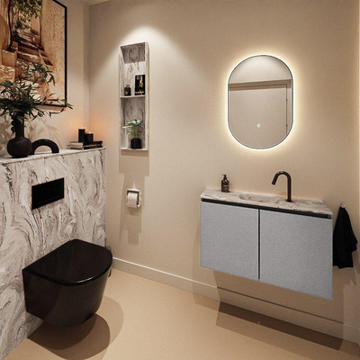 MONDIAZ TURE-DLUX Meuble toilette - 80cm - Plata - EDEN - vasque Glace - position centrale - 1 trou de robinet