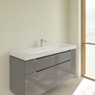 Villeroy et Boch Subway 2.0 Lavabo pour meuble 130x47cm avec 2 trous pour robinetterie et trop plein Ceramic+ Blanc