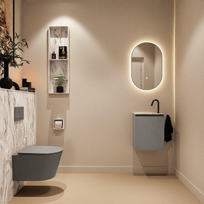 MONDIAZ TURE-DLUX Meuble toilette - 40cm - Smoke - EDEN - vasque Glace - position gauche - 1 trou de robinet
