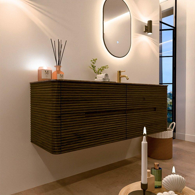 Mondiaz CIRO-DLUX Badkamermeubelset - 140x45x50cm - Solid surface wastafel Oza - 1 wasbak Rechts - 1 kraangat - 4 lades - Shadow