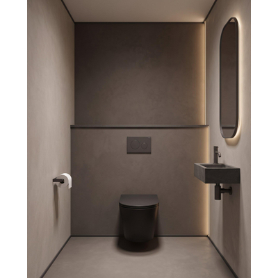 QeramiQ Dely Toiletset - 36.3x51.7cm - diepspoel - rimless - Geberit UP320 inbouwreservoir - met Burda frame - softclose toiletzitting - mat zwarte bedieningsplaat - ronde knoppen - mat zwart