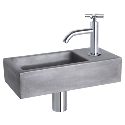 Differnz Ravo pack lave-mains – 38,5 x 18,5 x 9 cm – béton gris foncé – robinet courbé chromé à croisillon