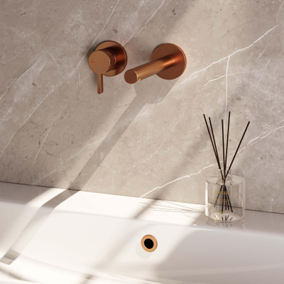 BRAUER Copper Edition Wastafelmengkraan inbouw - rechte uitloop rechts - hendel middel dik - inclusief inbouwdeel - model E2 PVD - geborsteld koper