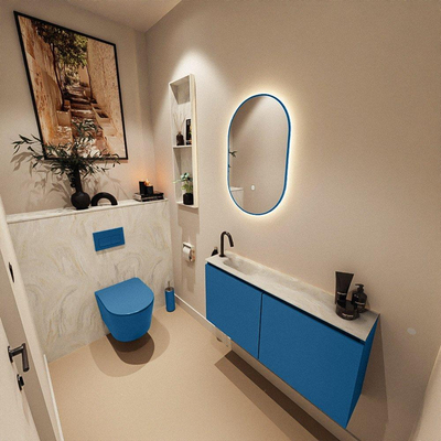 MONDIAZ TURE-DLUX 100cm toiletmeubel Jeans. EDEN wastafel Ostra positie links. Met 1 kraangat.