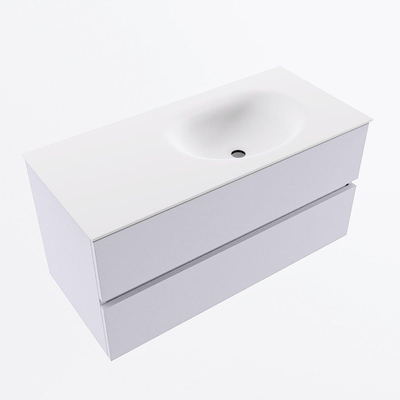 Mondiaz VICA ensemble de meuble de salle de bain - 100cm - meuble sous lavabo cale - 2 tiroirs - lavabo moon droite - sans trous de robinet - version haute de 60cm - talc