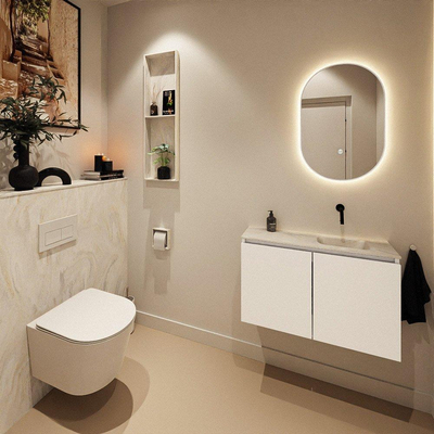 MONDIAZ TURE-DLUX Meuble WC 80 cm Talc. EDEN lavabo Ostra position droite. Sans trou de robinet.