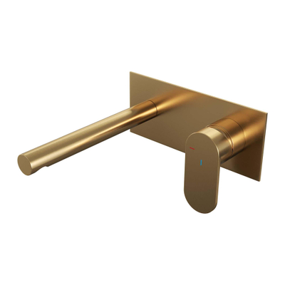 BRAUER Gold Edition Wastafelmengkraan inbouw - rechte uitloop links - hendel breed plat - inclusief inbouwdeel - afdekplaat - model C 1 - PVD - geborsteld goud