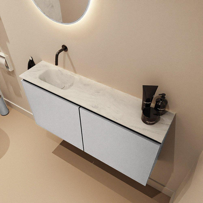 MONDIAZ TURE-DLUX Meuble toilette - 100cm - Plata - EDEN - vasque Opalo - position gauche - sans trou de robinet