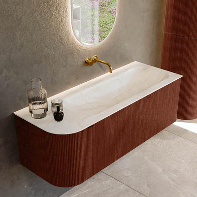 Mondiaz KURVE-DLUX Badkamermeubelset - 125x46x40cm - 1 lade - 1 deur - wastafel solid surface - rechts - zonder kraangat - Ruby