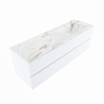 MONDIAZ VICA-DLUX Badkamermeubelset - 150cm - onderkast talc - 2 lades - inbouw wastafel cloud rechts - 1 kraangat - 60cm hoge versie - frape