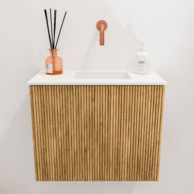 Mondiaz JOYA 50cm meuble de toilette - couleur Chêne - Vasque FAYE position Droite Sans trou de robinet couleur Talc