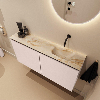 MONDIAZ TURE-DLUX Meuble WC 100cm Rosee. Lavabo EDEN Frappe position droite. Sans trou de robinet.