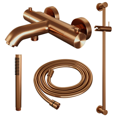 Brauer Copper Edition Badkraan Opbouw - glijstang - 2 functies - 2 gladde knoppen - handdouche staaf 1 stand - PVD - geborsteld koper