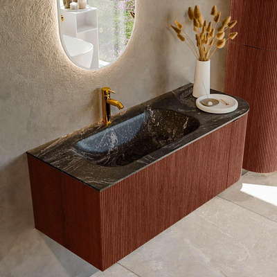 Mondiaz KURVE-DLUX Ensemble de meuble salle de bain - 115x46x40cm - 1 tiroir - 1 porte - lavabo en solid surface - gauche - 1 trou de robinet - Ruby