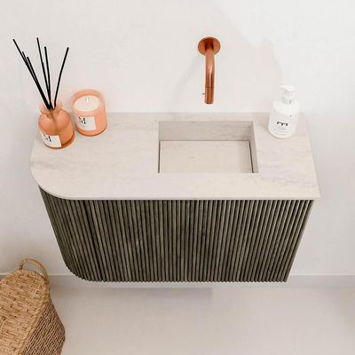 Mondiaz JOYA-DLUX 61.6cm toiletmeubel - ronding links kleur Shadow - Wastafel FAYE positie Rechts Zonder kraangat kleur Meli.