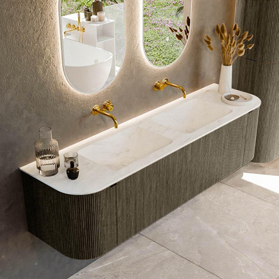 Mondiaz KURVE-DLUX Ensemble de meuble de salle de bains - 170x46x40cm - 1 tiroir - 2 portes - lavabo solid surface - double - sans trou de robinet - Shadow