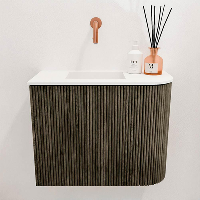 Mondiaz JOYA 51.6cm meuble de toilette - arrondi droit couleur Shadow - Vasque FAYE position Gauche Sans trou de robinet couleur Talc.