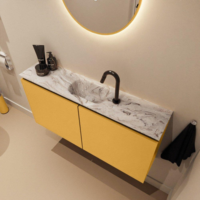 MONDIAZ TURE-DLUX Meuble toilette - 100cm - Ocher - EDEN - vasque Glace - position centrale - 1 trou de robinet