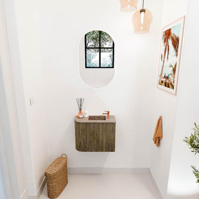 Mondiaz JOYA-DLUX 51.6cm toiletmeubel - ronding links kleur Dusk - Wastafel FAYE positie Rechts 1 kraangat kleur Arena.