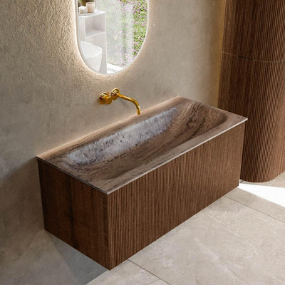 MONDIAZ KURVE-DLUX 100cm badmeubel kleur Walnut met 1 lade en 0 deuren. Wastafel BIG MEDIUM Midden zonder kraangat Oza.