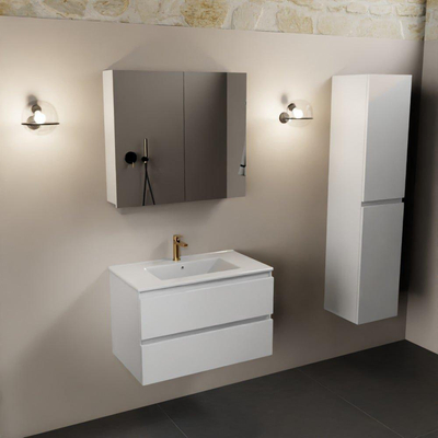 Mondiaz AIVY Ensemble de meuble - 80x45x50cm - 1 trou de robinet - 1 vasque Talc céramique - Centre - 2 tiroirs - avec armoire de toilette - MDF Talc