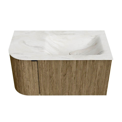 Mondiaz KURVE-DLUX Badkamermeubelset - 85x46x40cm - 1 lade - 1 deur - wastafel solid surface - rechts - 1 kraangat - Dusk