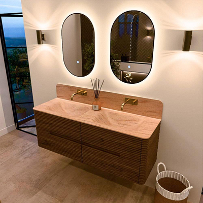 Mondiaz CIRO-DLUX Ensemble de meubles de salle de bains - 140x45x50cm - plan-vasque Solid surface Saba - 2 vasques Double - sans trous de robinet - 4 tiroirs - Dusk