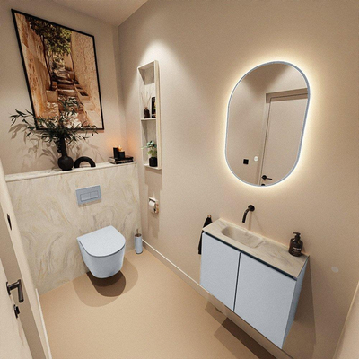 MONDIAZ TURE-DLUX Meuble toilette - 60cm - Clay - EDEN - vasque Ostra - position gauche - sans trou de robinet