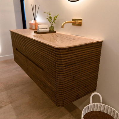 Mondiaz CIRO-DLUX Meuble de salle de bains - 140x45x50cm - plan vasque Solid Surface Arena - 1 vasque à droite - sans trous de robinetterie - 4 tiroirs - Dusk