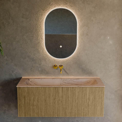 MONDIAZ KURVE-DLUX Meuble de salle de bains 110cm couleur Dusk avec 1 tiroir et 0 porte. Lavabo BIG MEDIUM Central sans trou de robinet Arena.