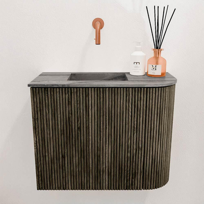 Mondiaz JOYA-DLUX 51.6cm toiletmeubel - ronding rechts kleur Shadow - Wastafel FAYE positie Links Zonder kraangat kleur Sombra.