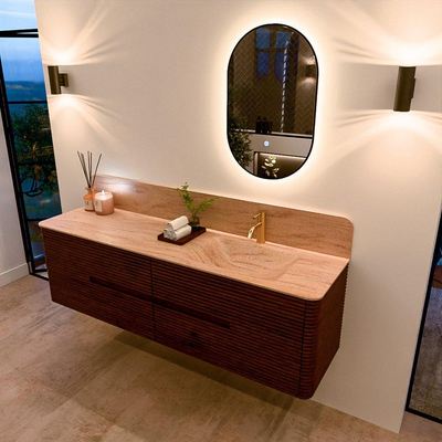 Mondiaz CIRO-DLUX Badkamermeubelset - 170x45x50cm - Solid surface wastafel Saba - 1 wasbak Rechts - 1 kraangat - 4 lades - Ruby