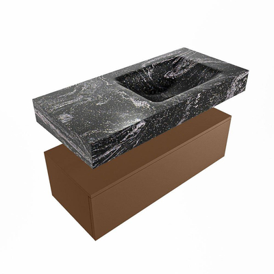 Mondiaz ALAN-DLUX Ensemble de meuble - 100cm - meuble Rust mat - 1 tiroir - Lavabo Cloud Lava suspendu - vasque Droite - 1 trou de robinet