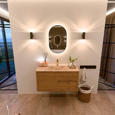 Mondiaz CIRO-DLUX Badkamermeubelset - 100x45x50cm - Solid surface wastafel Arena - 1 wasbak Midden - 1 kraangat - 2 lades - Oak