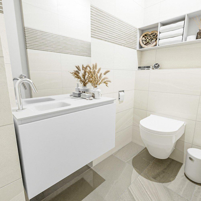 MONDIAZ OLAN Fonteinset - 80x30x40cm - 1 kraangat - 1 lade - talc mat - wasbak links - Solid Surface Wit