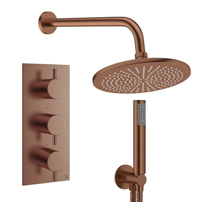 Crosswater MPRO inbouw regendoucheset – Ø30 cm hoofddouche – staafhanddouche – 3 hendels – brons geborsteld
