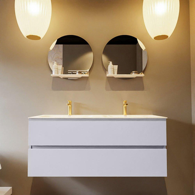 Mondiaz VICA-DLUX Ensemble de meuble de salle de bain - 120cm - meuble sous-vasque cale - 2 tiroirs - lavabo encastré cloud double - 2 trous de robinet - version haute de 60cm - ostra