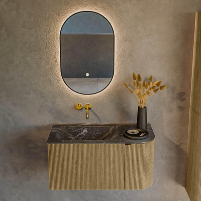 Mondiaz KURVE-DLUX Badkamermeubelset - 85x46x40cm - 1 lade - 1 deur - wastafel solid surface - links - zonder kraangat - Dusk